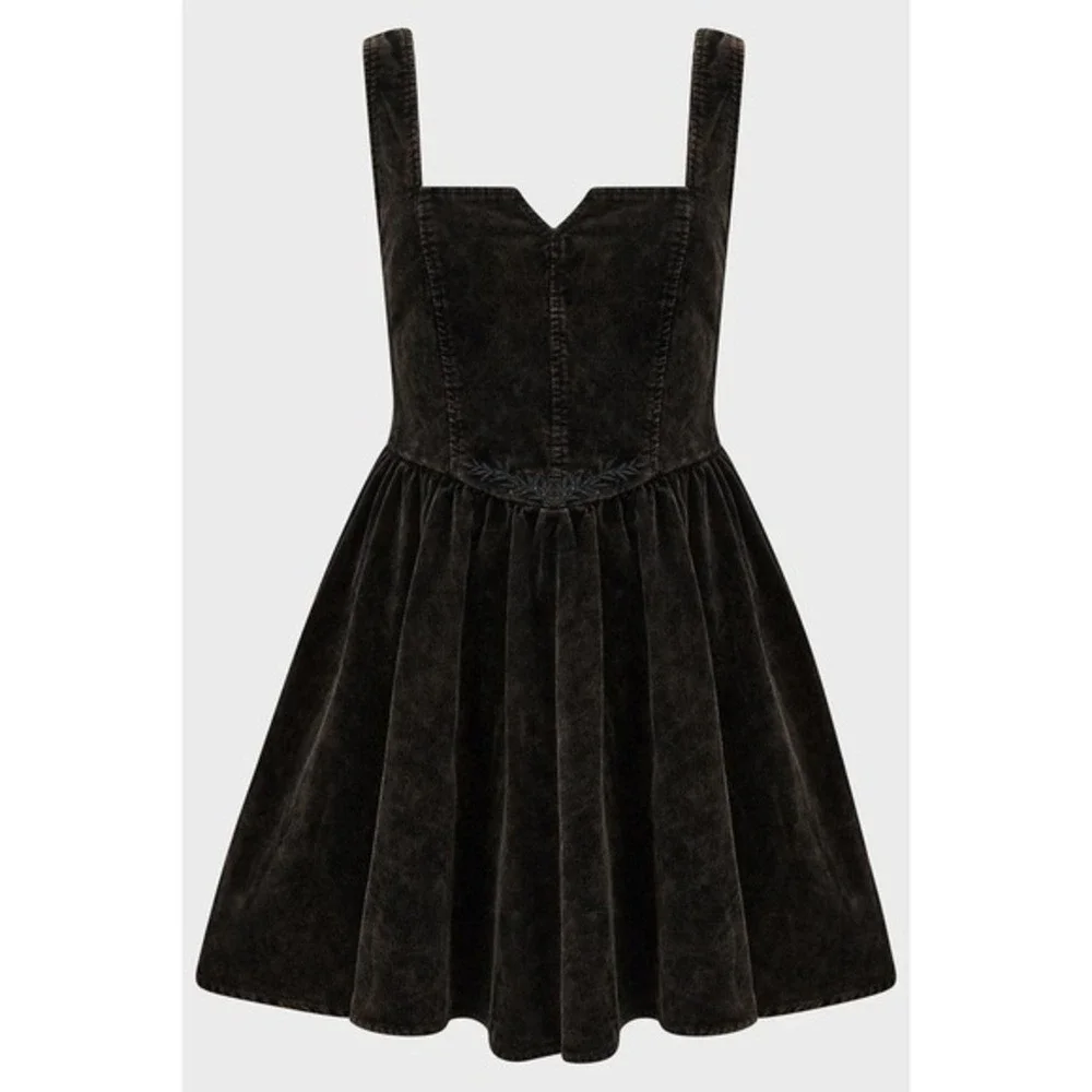 Killstar Elderroot Mini Dress Brown Corduroy Goth Skater Dress - Picture 1 of 3